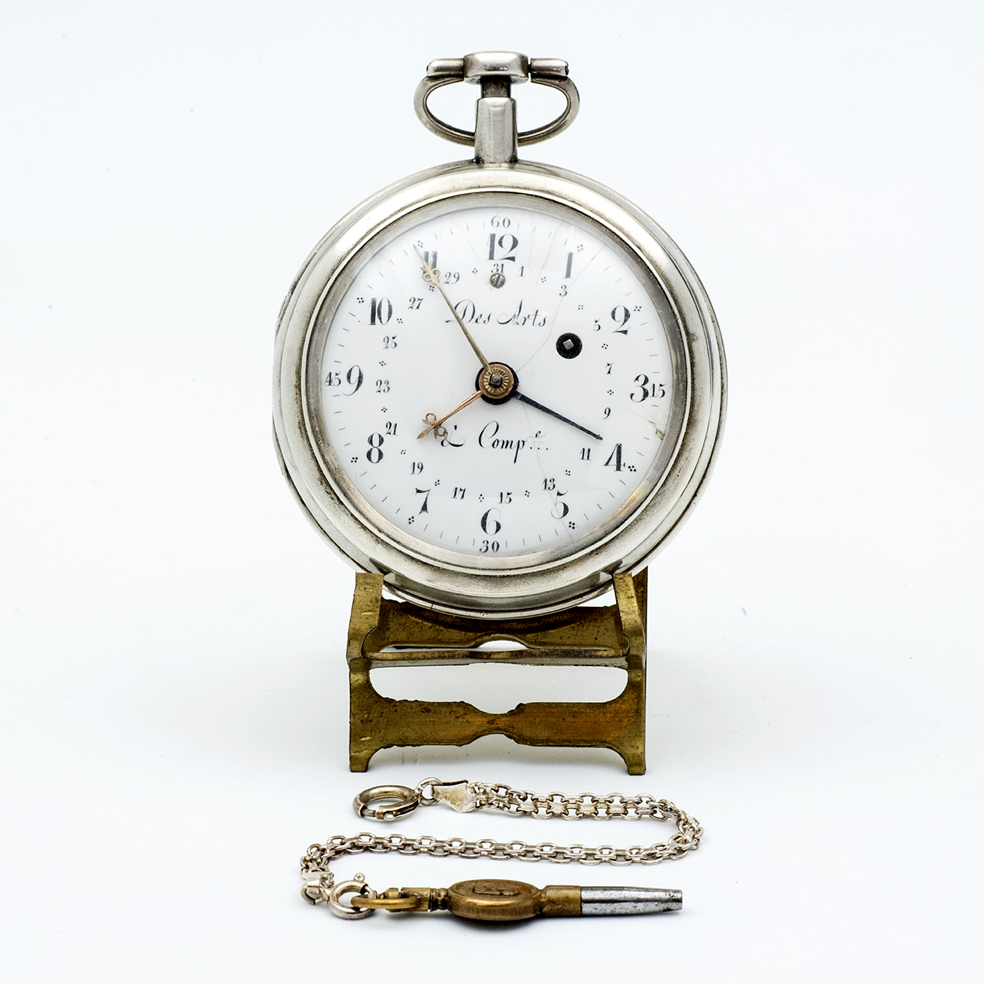 DESARTS & Cíe. (Geneve). Reloj Calendario de bolsillo lepine, Verge Fusee. Plata. Suiza, ca. 1850. DESARTS & Cíe. (Geneve). Reloj Calendario de bolsillo lepine, Verge Fusee. Plata. Suiza, ca. 1850.