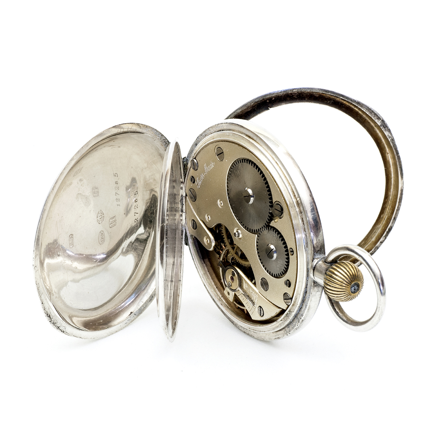 G.D. Reloj de Bolsillo, lepine y remontoir. Plata. Suiza, ca. 1900. G.D. Reloj de Bolsillo, lepine y remontoir. Plata. Suiza, ca. 1900.