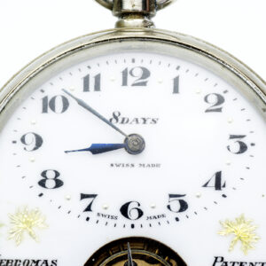 HEBDOMAS. Reloj de Bolsillo, lepine y remontoir. Ocho días cuerda. Suiza, ca. 1920.