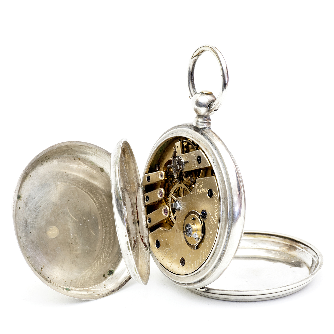 J.S. BAUDIER & Cíe. Geneve. Reloj suizo de bolsillo, saboneta. Plata. Suiza, ca. 1880. J.S. BAUDIER & Cíe. Geneve. Reloj suizo de bolsillo, saboneta. Plata. Suiza, ca. 1880.