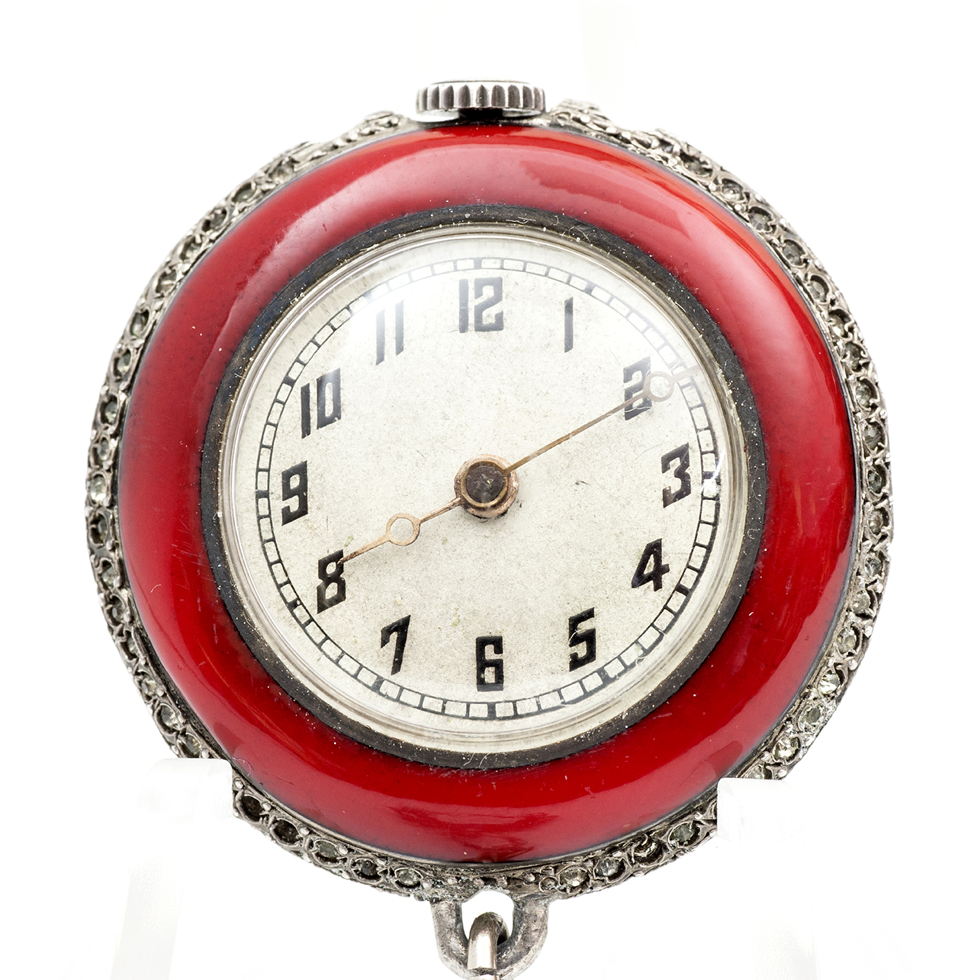 JUVENIA MFG Swiss. Reloj de colgar, con broche, lepine y remontoir. Plata de Ley. Suiza, ca. 1945 JUVENIA MFG Swiss. Reloj de colgar, con broche, lepine y remontoir. Plata de Ley. Suiza, ca. 1945