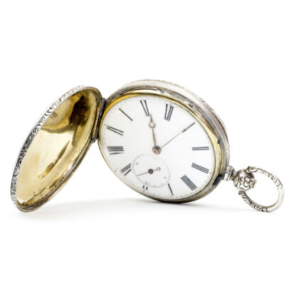 Reloj suizo de bolsillo, saboneta. Plata dorada. Suiza, ca. 1880.