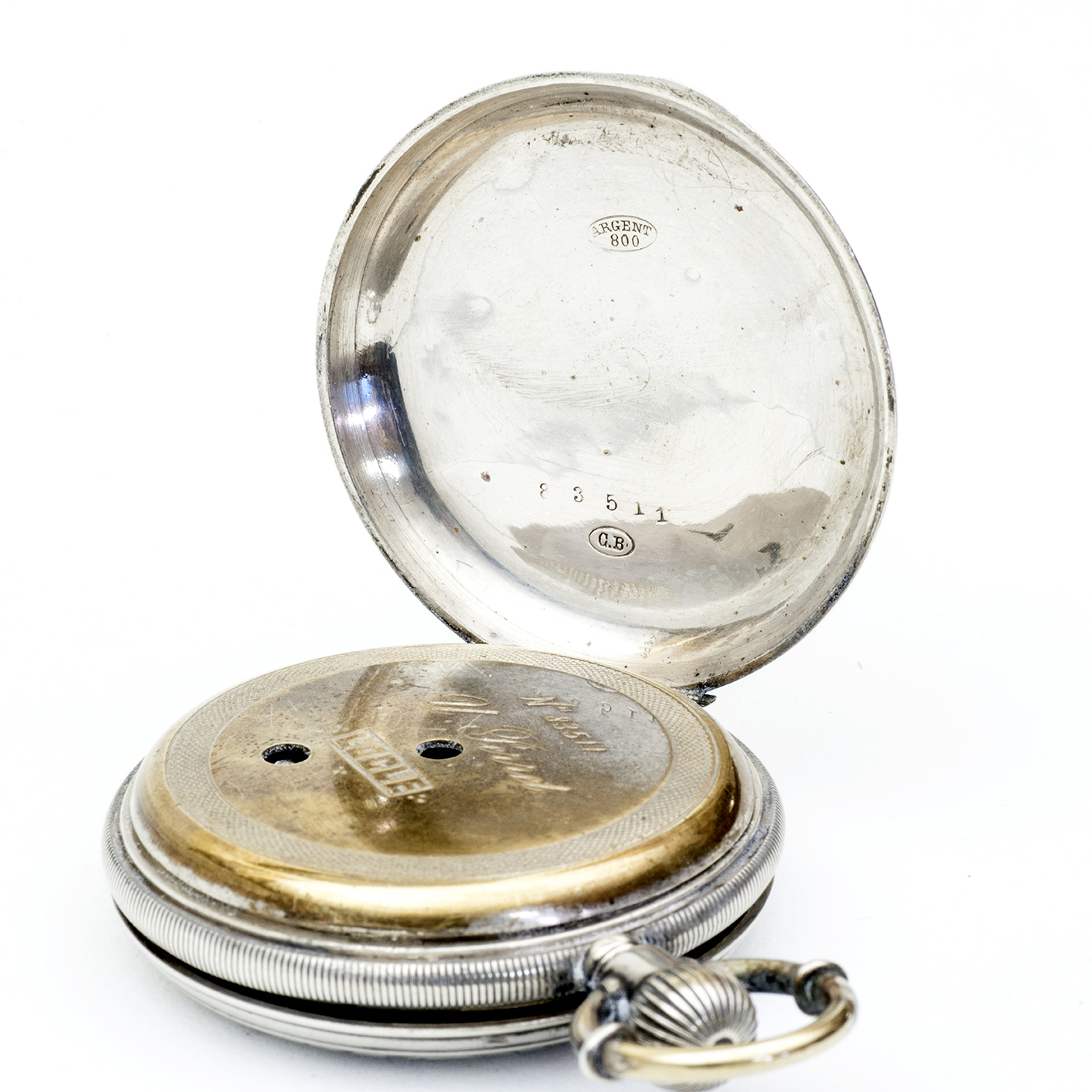 U. PERRET. Reloj suizo de bolsillo, saboneta. Plata. Suiza, ca. 1880. U. PERRET. Reloj suizo de bolsillo, saboneta. Plata. Suiza, ca. 1880.