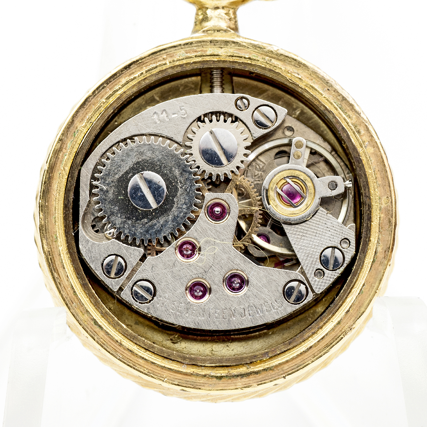 VERNI. France Ebauches, S.A. Reloj de colgar, lepine y remontoir, con cadena. Circa, 1970. VERNI. France Ebauches, S.A. Reloj de colgar, lepine y remontoir, con cadena. Circa, 1970.