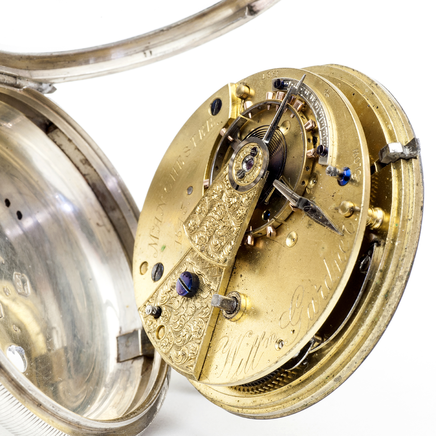 WILLIAM GARDNER. (Manchester). Reloj Inglés de Bolsillo, lepine, Half Fusee (SemiCatalino). Plata. Londres, año 1875. WILLIAM GARDNER. (Manchester). Reloj Inglés de Bolsillo, lepine, Half Fusee (SemiCatalino). Plata. Londres, año 1875.