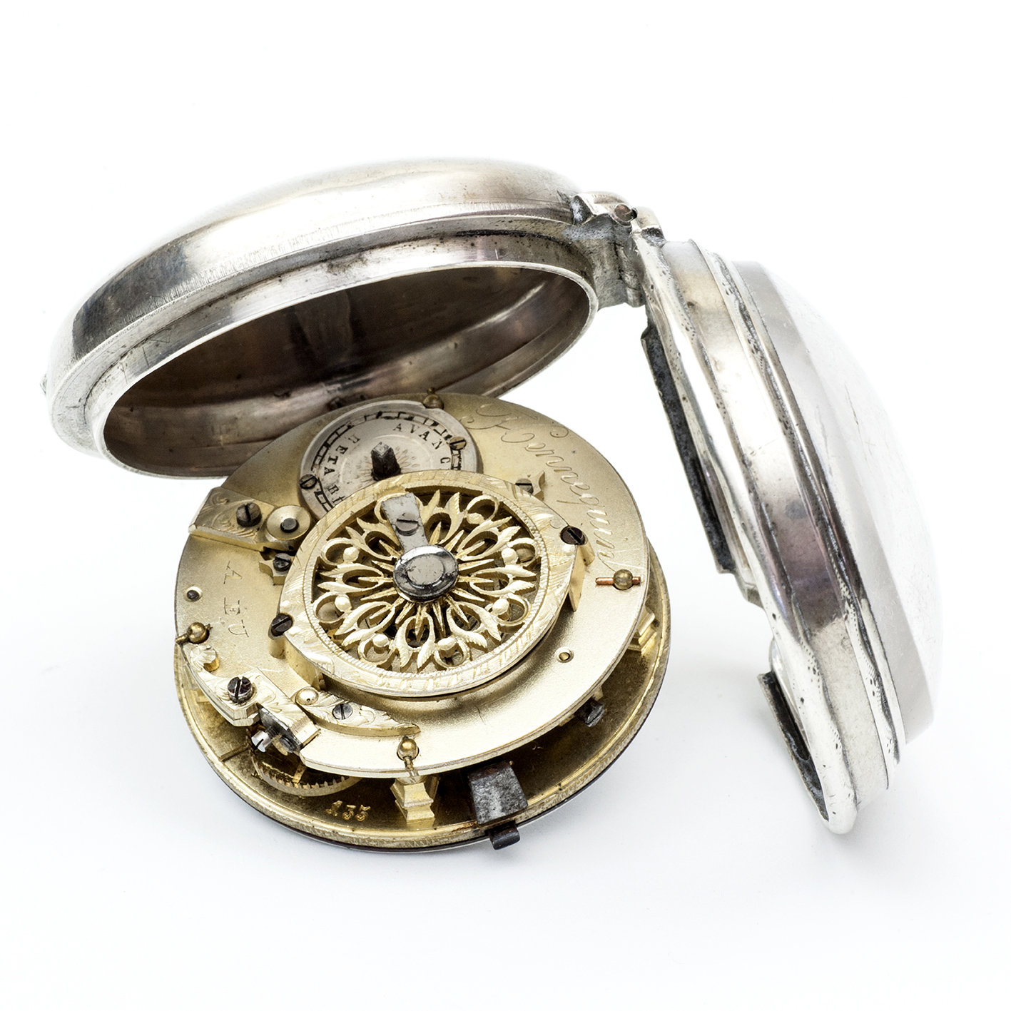HENNEQUIN. Reloj francés de bolsillo lepine, Verge Fusee (Catalino). Plata. París, ca. 1815. HENNEQUIN. Reloj francés de bolsillo lepine, Verge Fusee (Catalino). Plata. París, ca. 1815.