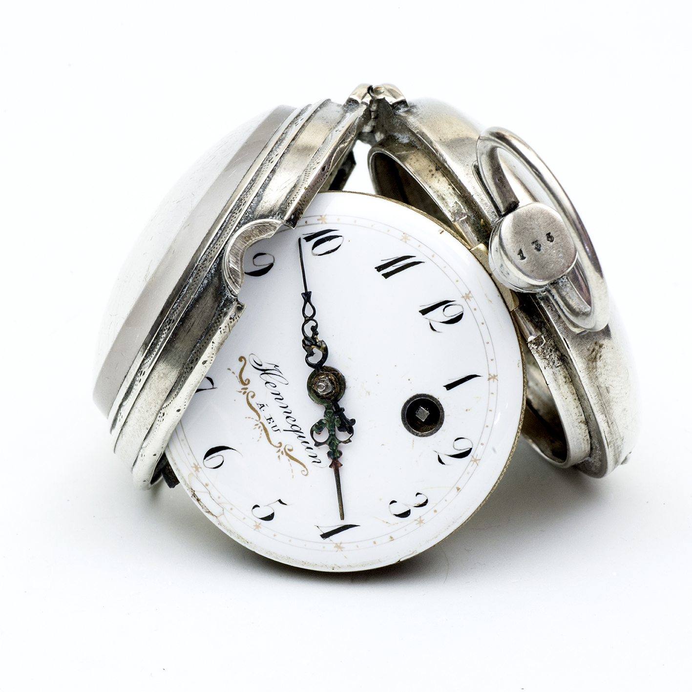 HENNEQUIN. Reloj francés de bolsillo lepine, Verge Fusee (Catalino). Plata. París, ca. 1815. HENNEQUIN. Reloj francés de bolsillo lepine, Verge Fusee (Catalino). Plata. París, ca. 1815.