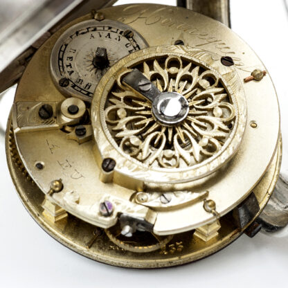 HENNEQUIN. Reloj francés de bolsillo lepine, Verge Fusee (Catalino). Plata. París, ca. 1815.