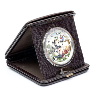 Reloj suizo de bolsillo-sobremesa, erótico y automatón, lepine y remontoir. Suiza, ca. 1900