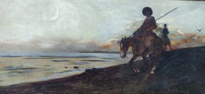CÉSAR ÁLVAREZ DUMONT. (1866-1945). Huile sur toile. "D.Quijote à Barcelone"