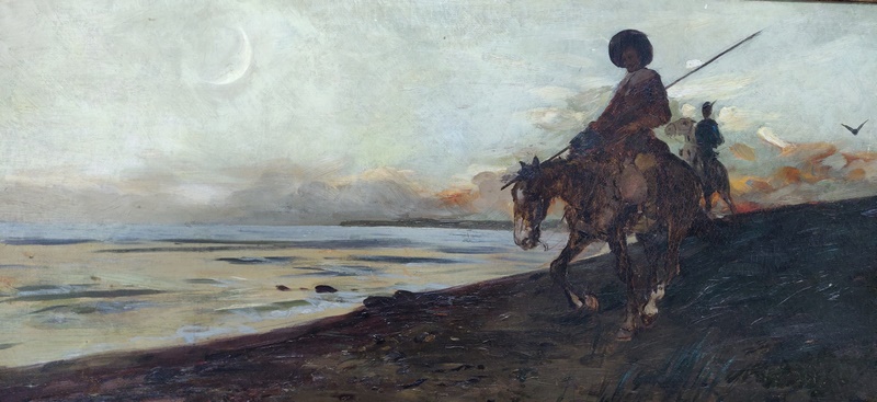 CÉSAR ÁLVAREZ DUMONT. (1866-1945). Óleo sobre lienzo. "D.Quijote en Barcelona" CÉSAR ÁLVAREZ DUMONT. (1866-1945). Óleo sobre lienzo. "D.Quijote en Barcelona"