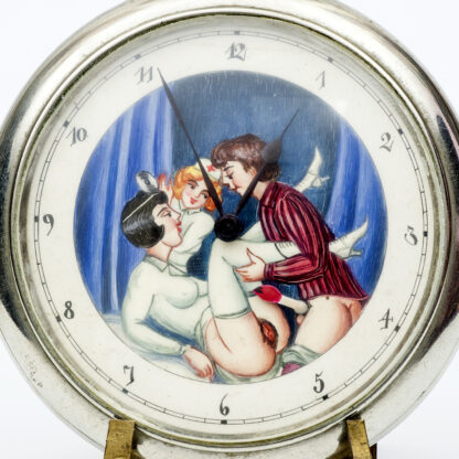 DOXA. Schweizer erotische Taschenuhr. AUTOMAT. Lepine und Remontoir. Große Größe. Schweiz, ca. 1906