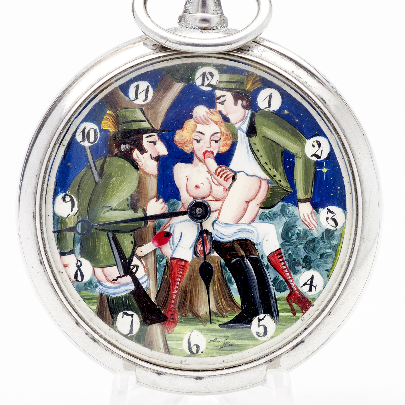 OMEGA. Reloj Erótico de Bolsillo. AUTOMATÓN. Lepine y Remontoir. Plata. Suiza, 1923. OMEGA. Reloj Erótico de Bolsillo. AUTOMATÓN. Lepine y Remontoir. Plata. Suiza, 1923.