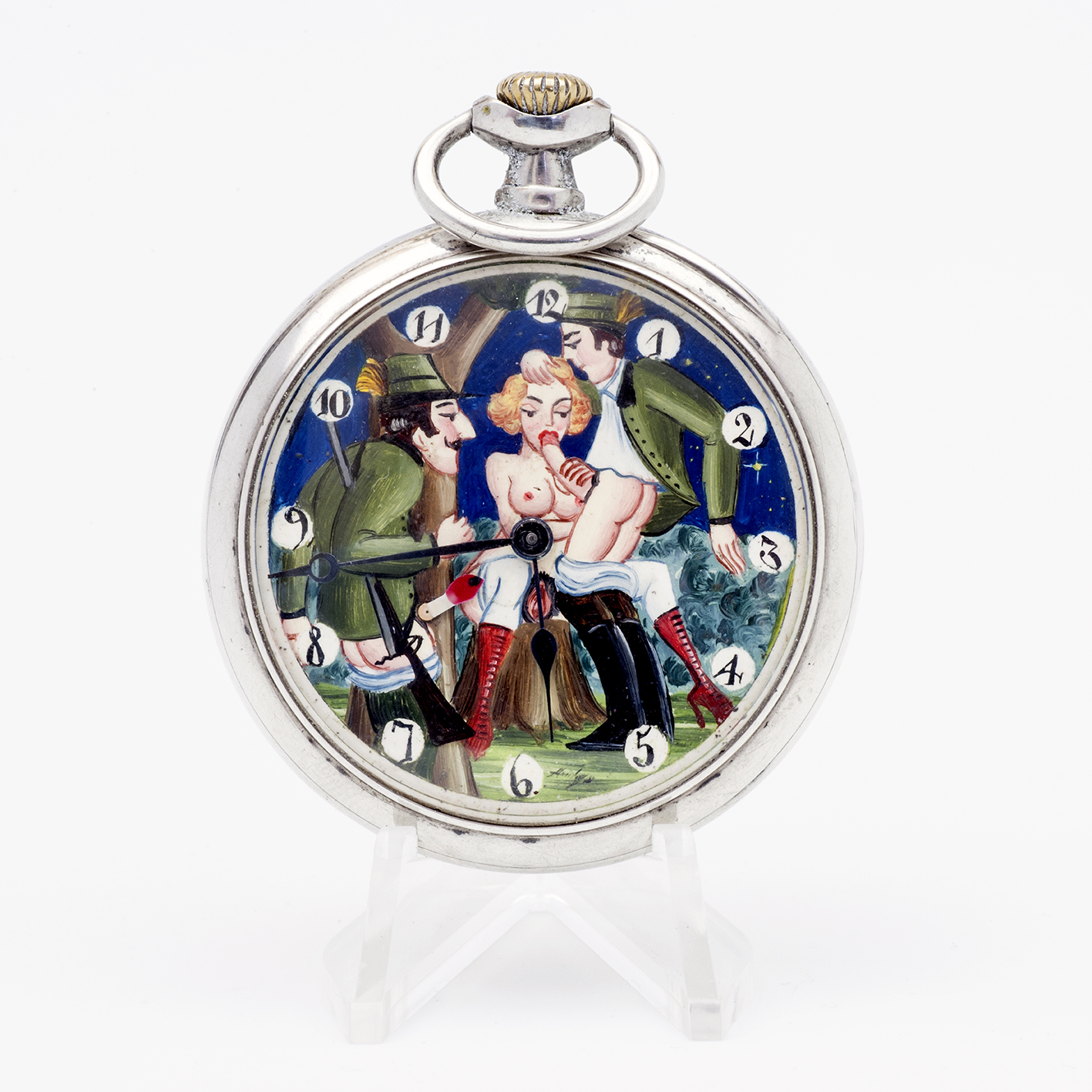 OMEGA. Reloj Erótico de Bolsillo. AUTOMATÓN. Lepine y Remontoir. Plata. Suiza, 1923. OMEGA. Reloj Erótico de Bolsillo. AUTOMATÓN. Lepine y Remontoir. Plata. Suiza, 1923.
