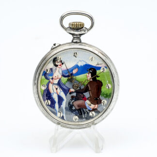 ASTRA (Gebrüder Junghans AG). Reloj erótico de bolsillo. AUTOMATÓN. Lepine y Remontoir. Plata. Alemania, ca. 1926