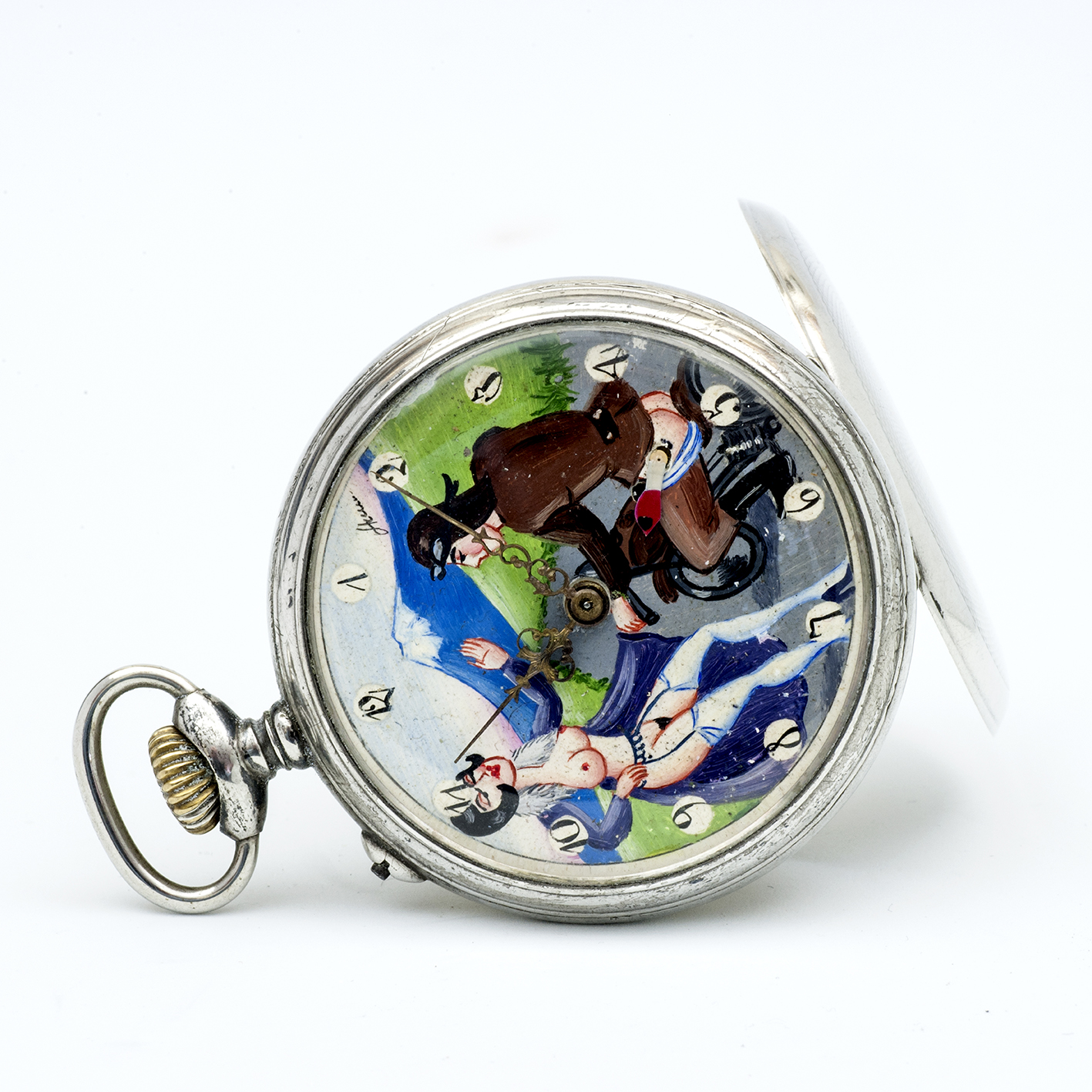ASTRA (Gebrüder Junghans AG). Reloj erótico de bolsillo. AUTOMATÓN. Lepine y Remontoir. Plata. Alemania, ca. 1926 ASTRA (Gebrüder Junghans AG). Reloj erótico de bolsillo. AUTOMATÓN. Lepine y Remontoir. Plata. Alemania, ca. 1926