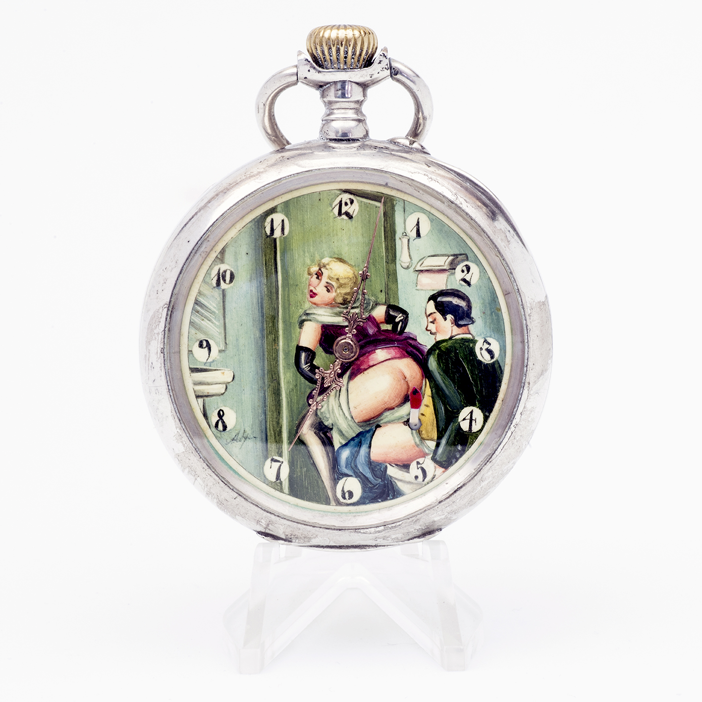 AUSTRIA. Reloj erótico de bolsillo. AUTOMATÓN. Lepine y Remontoir. Plata. Suiza, ca. 1910 AUSTRIA. Reloj erótico de bolsillo. AUTOMATÓN. Lepine y Remontoir. Plata. Suiza, ca. 1910