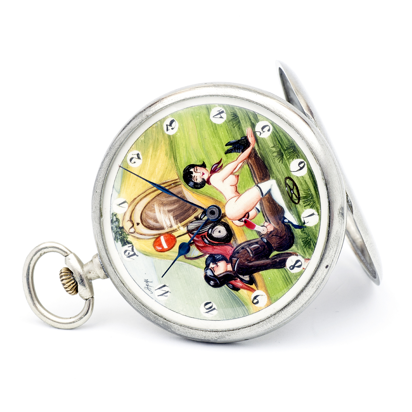 CYMA. Reloj Erótico de Bolsillo. AUTOMATÓN. Lepine y Remontoir. Suiza, ca. 1930. CYMA. Reloj Erótico de Bolsillo. AUTOMATÓN. Lepine y Remontoir. Suiza, ca. 1930.
