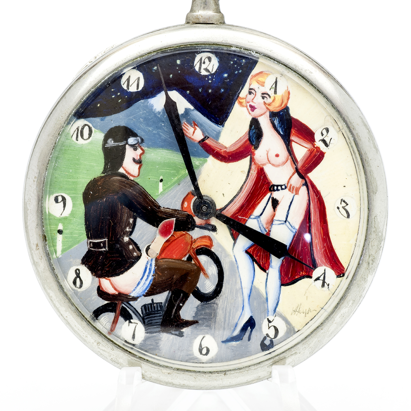 CYMA. Reloj Erótico de Bolsillo. AUTOMATÓN. Lepine y Remontoir. Suiza, ca. 1945. CYMA. Reloj Erótico de Bolsillo. AUTOMATÓN. Lepine y Remontoir. Suiza, ca. 1945.
