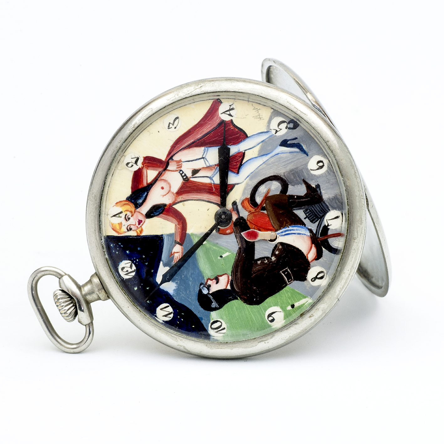 CYMA. Reloj Erótico de Bolsillo. AUTOMATÓN. Lepine y Remontoir. Suiza, ca. 1945. CYMA. Reloj Erótico de Bolsillo. AUTOMATÓN. Lepine y Remontoir. Suiza, ca. 1945.