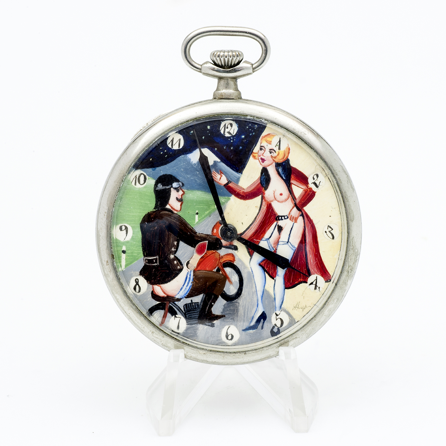 CYMA. Reloj Erótico de Bolsillo. AUTOMATÓN. Lepine y Remontoir. Suiza, ca. 1945. CYMA. Reloj Erótico de Bolsillo. AUTOMATÓN. Lepine y Remontoir. Suiza, ca. 1945.