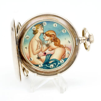 MGBM Geneve. Reloj erótico de bolsillo, saboneta y remontoir. Gold Filled. Suiza, ca. 1910.