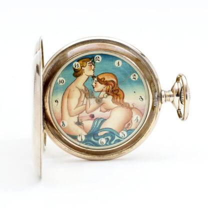 MGBM Geneve. Reloj erótico de bolsillo, saboneta y remontoir. Gold Filled. Suiza, ca. 1910.