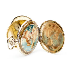MGBM Geneve. Reloj erótico de bolsillo, saboneta y remontoir. Gold Filled. Suiza, ca. 1910.