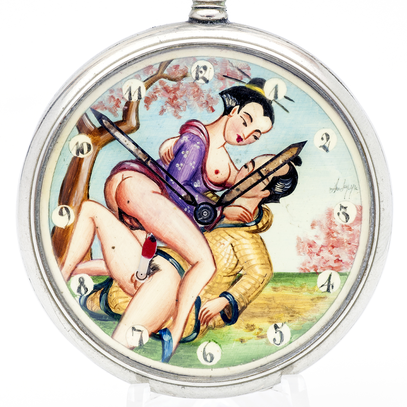 MOERIS FM (TISSOT) Reloj Suizo Erótico de Bolsillo. AUTOMATÓN. Lepine y Remontoir. Suiza, ca. 1960. MOERIS FM (TISSOT) Reloj Suizo Erótico de Bolsillo. AUTOMATÓN. Lepine y Remontoir. Suiza, ca. 1960.