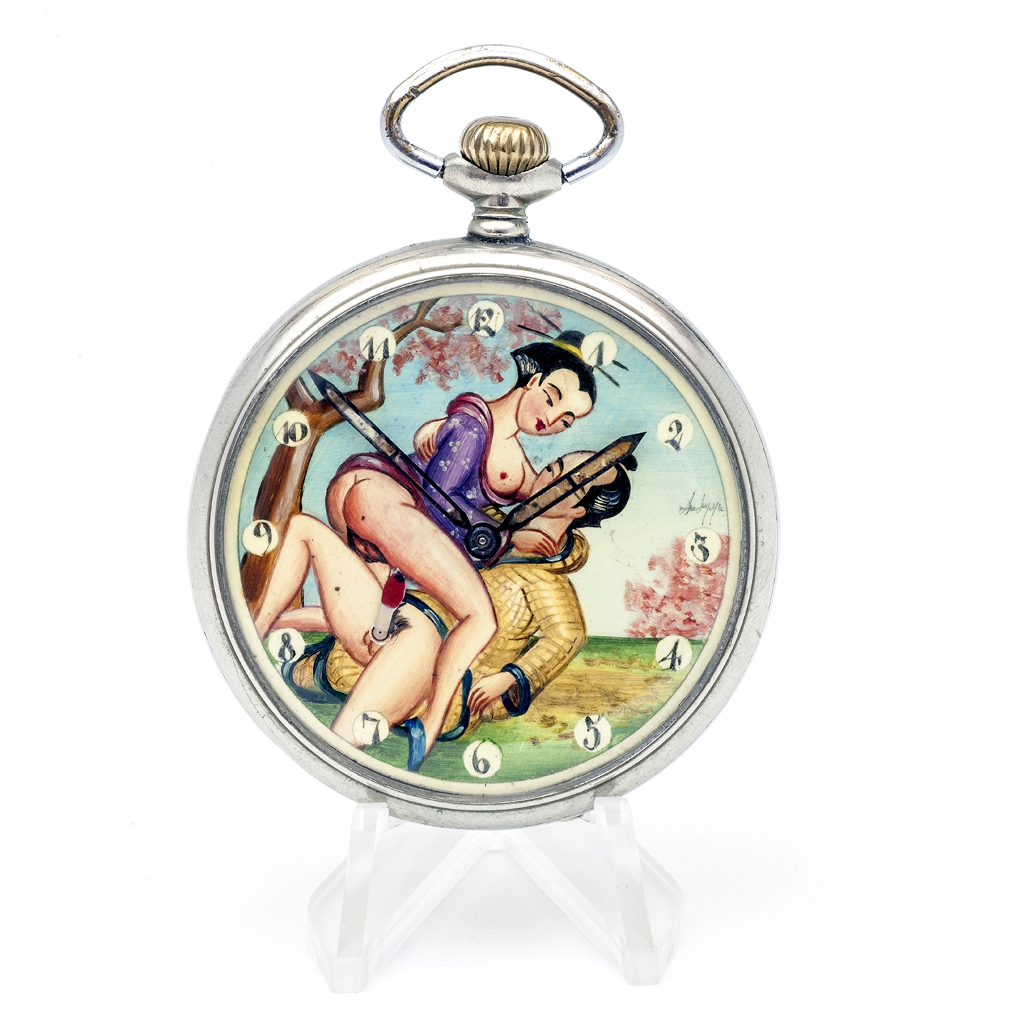 MOERIS FM (TISSOT) Reloj Suizo Erótico de Bolsillo. AUTOMATÓN. Lepine y Remontoir. Suiza, ca. 1960. MOERIS FM (TISSOT) Reloj Suizo Erótico de Bolsillo. AUTOMATÓN. Lepine y Remontoir. Suiza, ca. 1960.