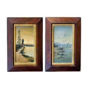 PAREJA DE ESCALETAS. SIGLO XIX. Óleos sobre tabla. "Paisajes"