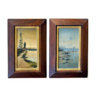 PAIR OF STAIRS. 19TH CENTURY. Oil paintings on panel. "Landscapes"