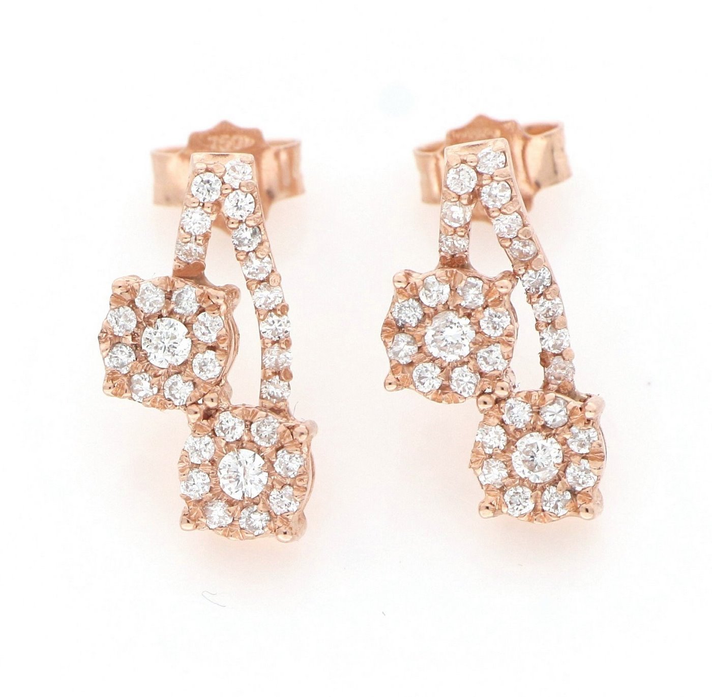 Pendientes en Oro Rosa de 18k con 58 Diamantes talla Brillante de 0,72 ct. (F/G-VS/SI). 3 gr. Pendientes en Oro Rosa de 18k con 58 Diamantes talla Brillante de 0,72 ct. (F/G-VS/SI). 3 gr.
