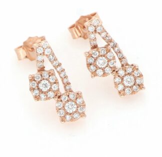 Boucles d'oreilles en Or Rose 18 carats avec 58 Diamants taille Brillant de 0,72 ct. (F/G-VS/SI). 3 grammes.