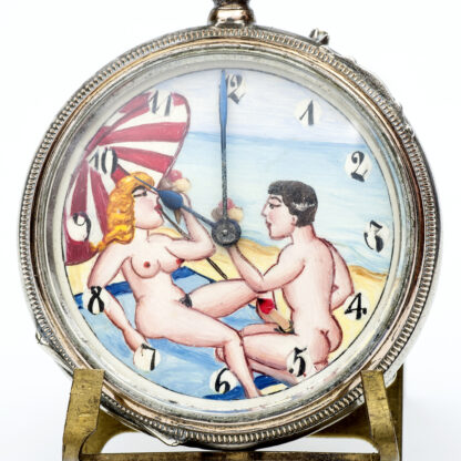 Reloj erótico de bolsillo. AUTOMATÓN. Lepine y Remontoir. Plata. Suiza, ca. 1910