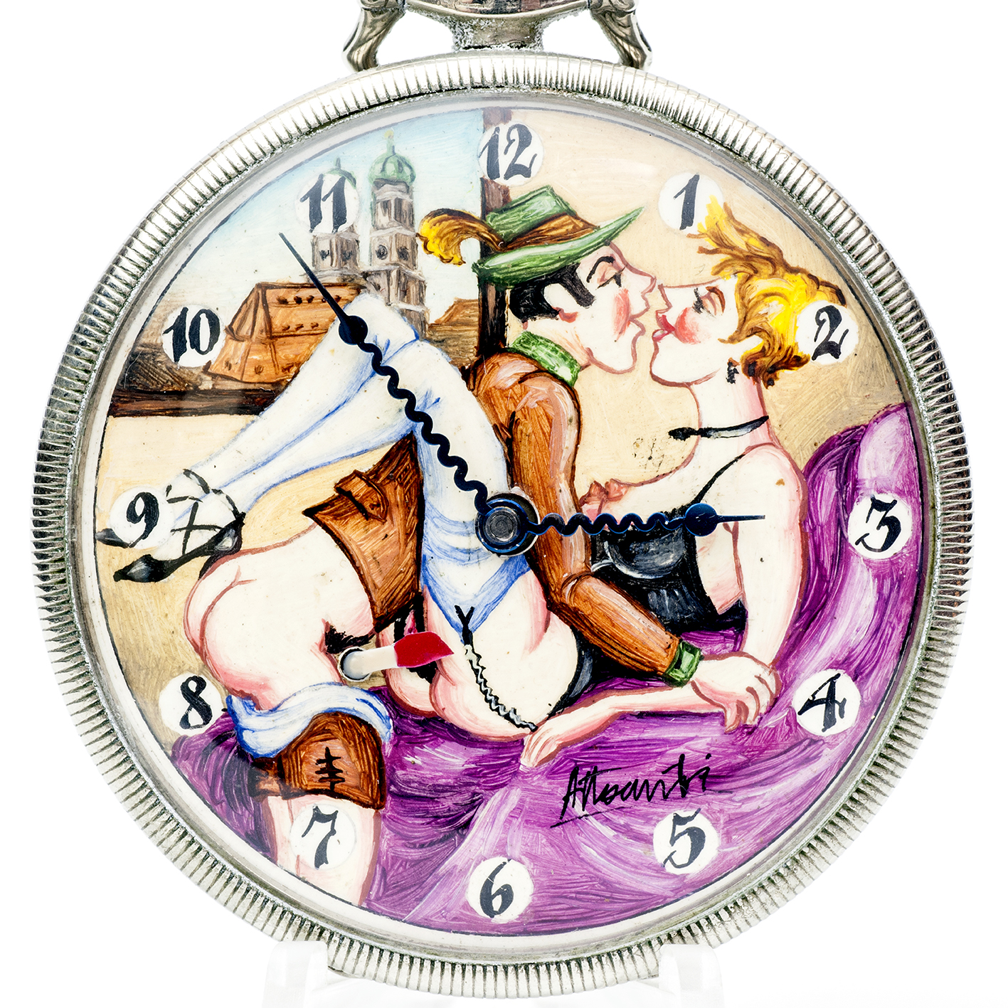 Reloj Suizo Erótico de Bolsillo. AUTOMATÓN. Lepine y Remontoir. Suiza, ca. 1930. Reloj Suizo Erótico de Bolsillo. AUTOMATÓN. Lepine y Remontoir. Suiza, ca. 1930.