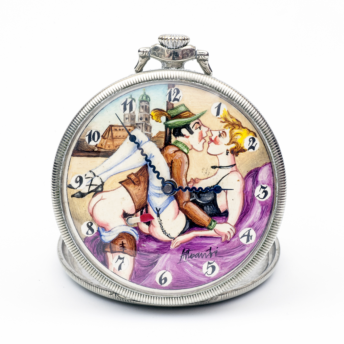 Reloj Suizo Erótico de Bolsillo. AUTOMATÓN. Lepine y Remontoir. Suiza, ca. 1930. Reloj Suizo Erótico de Bolsillo. AUTOMATÓN. Lepine y Remontoir. Suiza, ca. 1930.