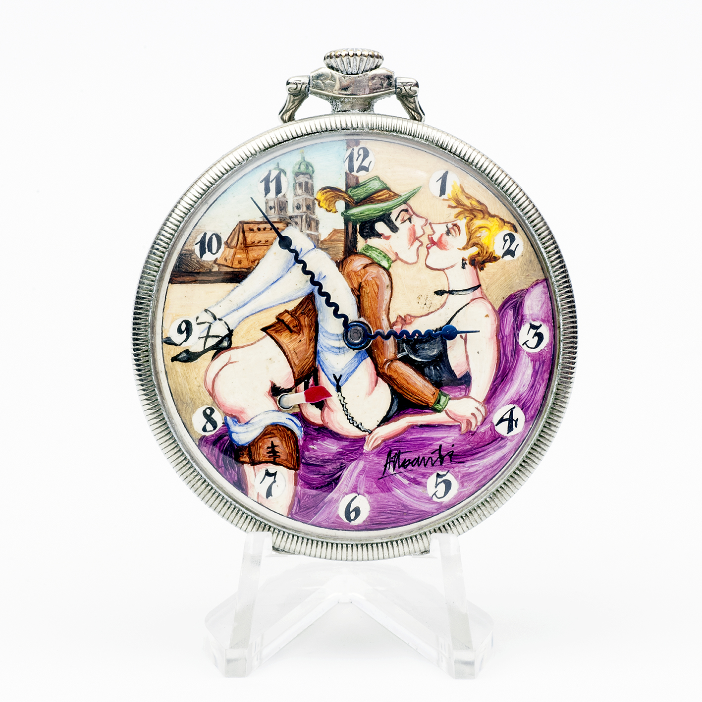 Reloj Suizo Erótico de Bolsillo. AUTOMATÓN. Lepine y Remontoir. Suiza, ca. 1930. Reloj Suizo Erótico de Bolsillo. AUTOMATÓN. Lepine y Remontoir. Suiza, ca. 1930.