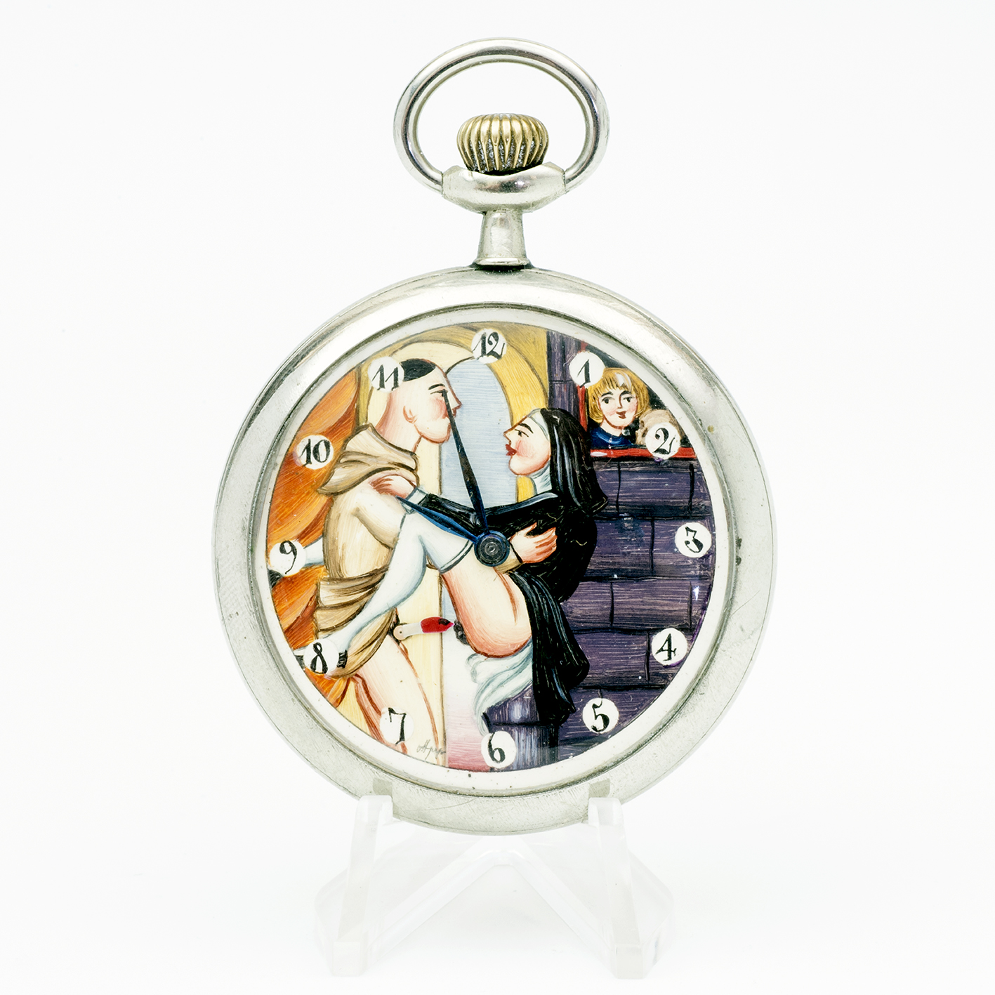 Reloj Suizo Erótico de Bolsillo. AUTOMATÓN. Lepine y Remontoir. Suiza, ca. 1940. Reloj Suizo Erótico de Bolsillo. AUTOMATÓN. Lepine y Remontoir. Suiza, ca. 1940.