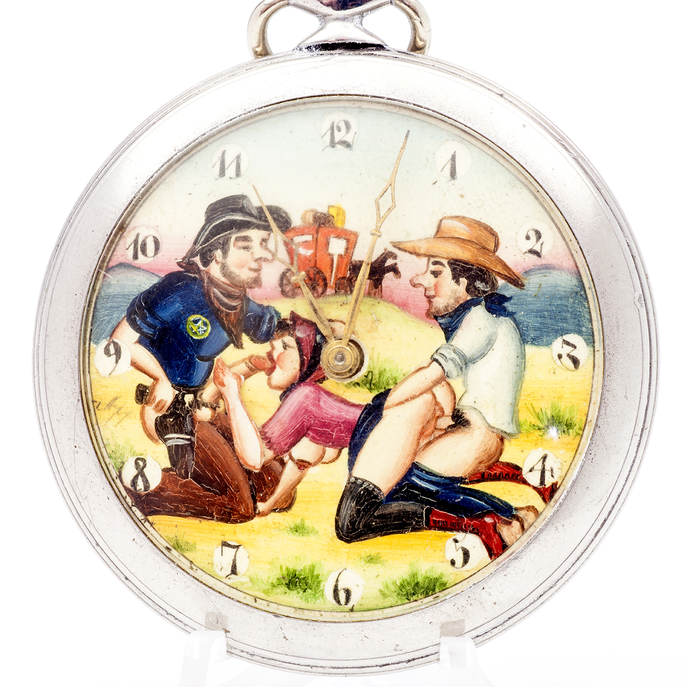 Reloj Suizo Erótico de Bolsillo. AUTOMATÓN. Lepine y Remontoir. Suiza, ca. 1940. Reloj Suizo Erótico de Bolsillo. AUTOMATÓN. Lepine y Remontoir. Suiza, ca. 1940.