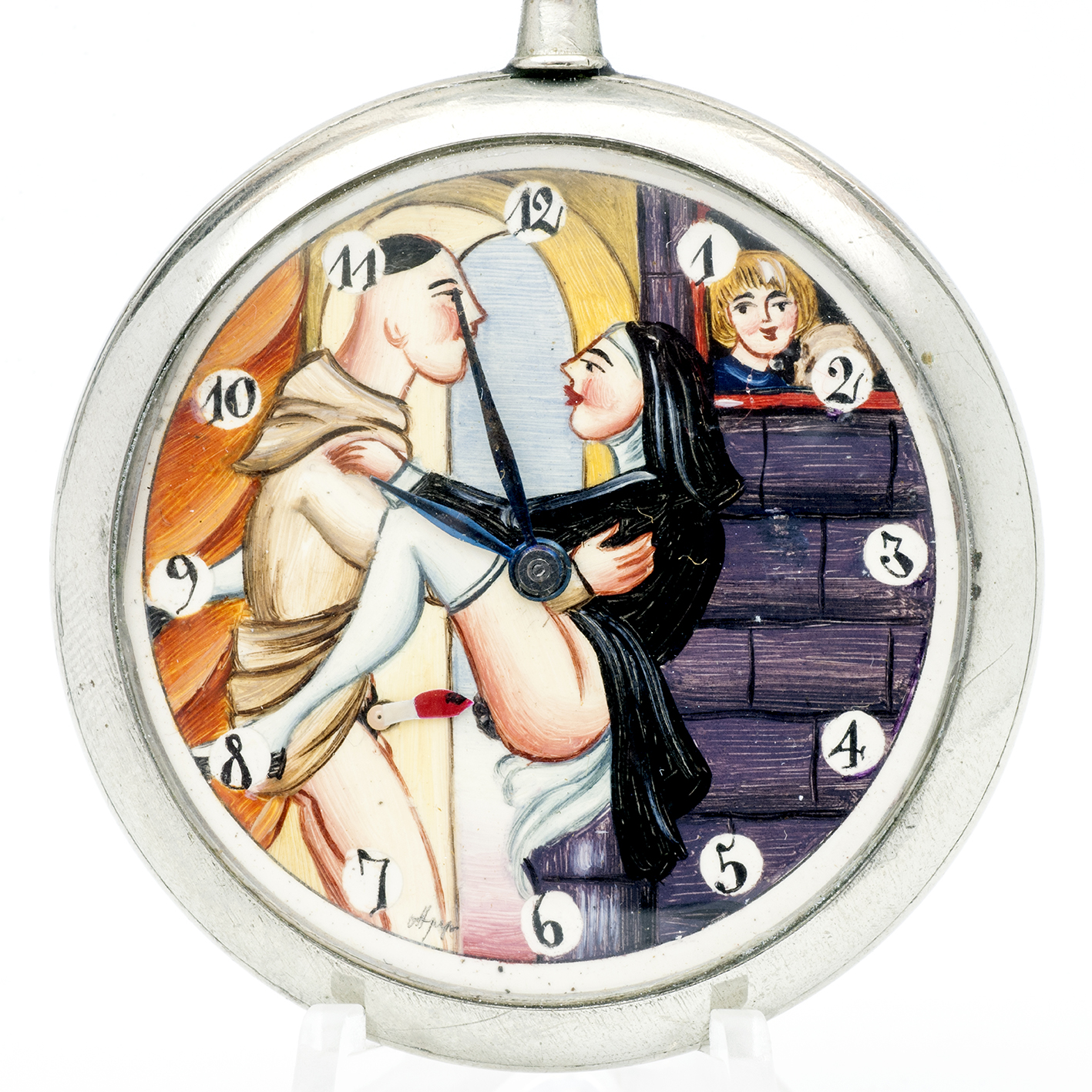 Reloj Suizo Erótico de Bolsillo. AUTOMATÓN. Lepine y Remontoir. Suiza, ca. 1940. Reloj Suizo Erótico de Bolsillo. AUTOMATÓN. Lepine y Remontoir. Suiza, ca. 1940.