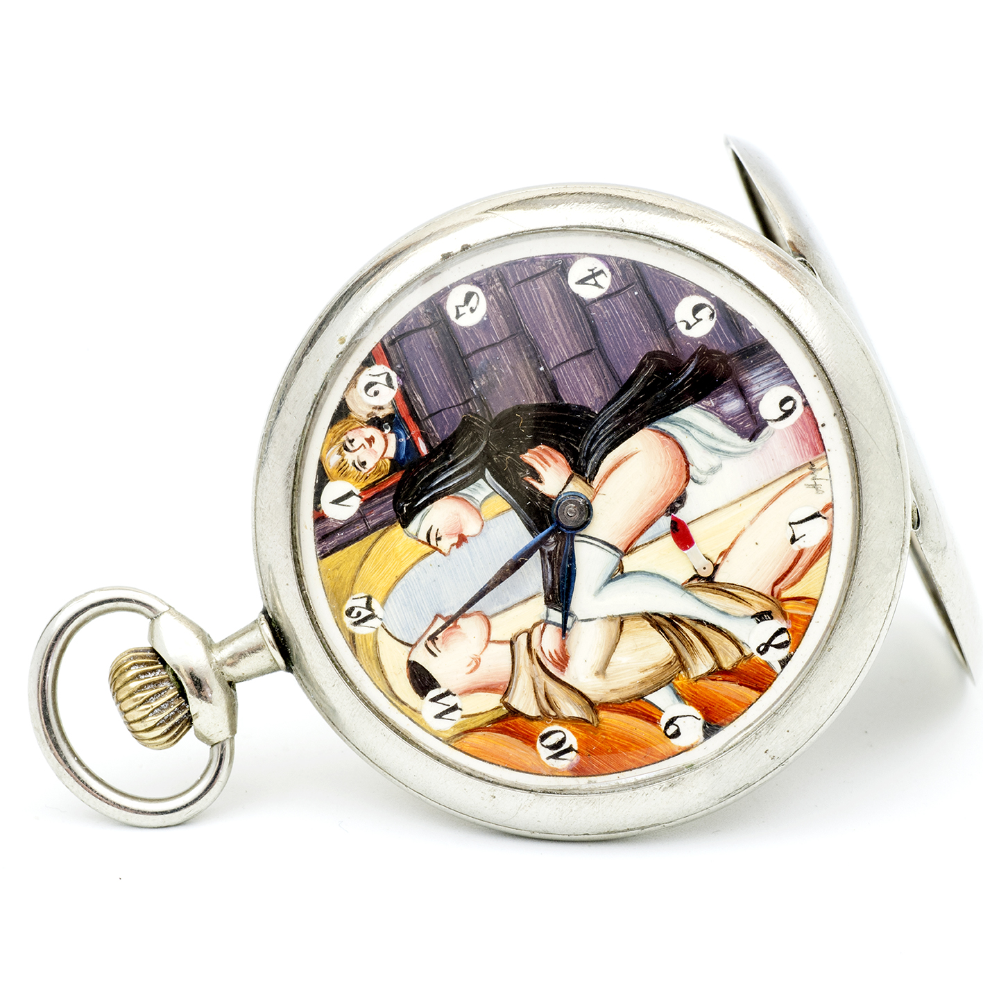 Reloj Suizo Erótico de Bolsillo. AUTOMATÓN. Lepine y Remontoir. Suiza, ca. 1940. Reloj Suizo Erótico de Bolsillo. AUTOMATÓN. Lepine y Remontoir. Suiza, ca. 1940.