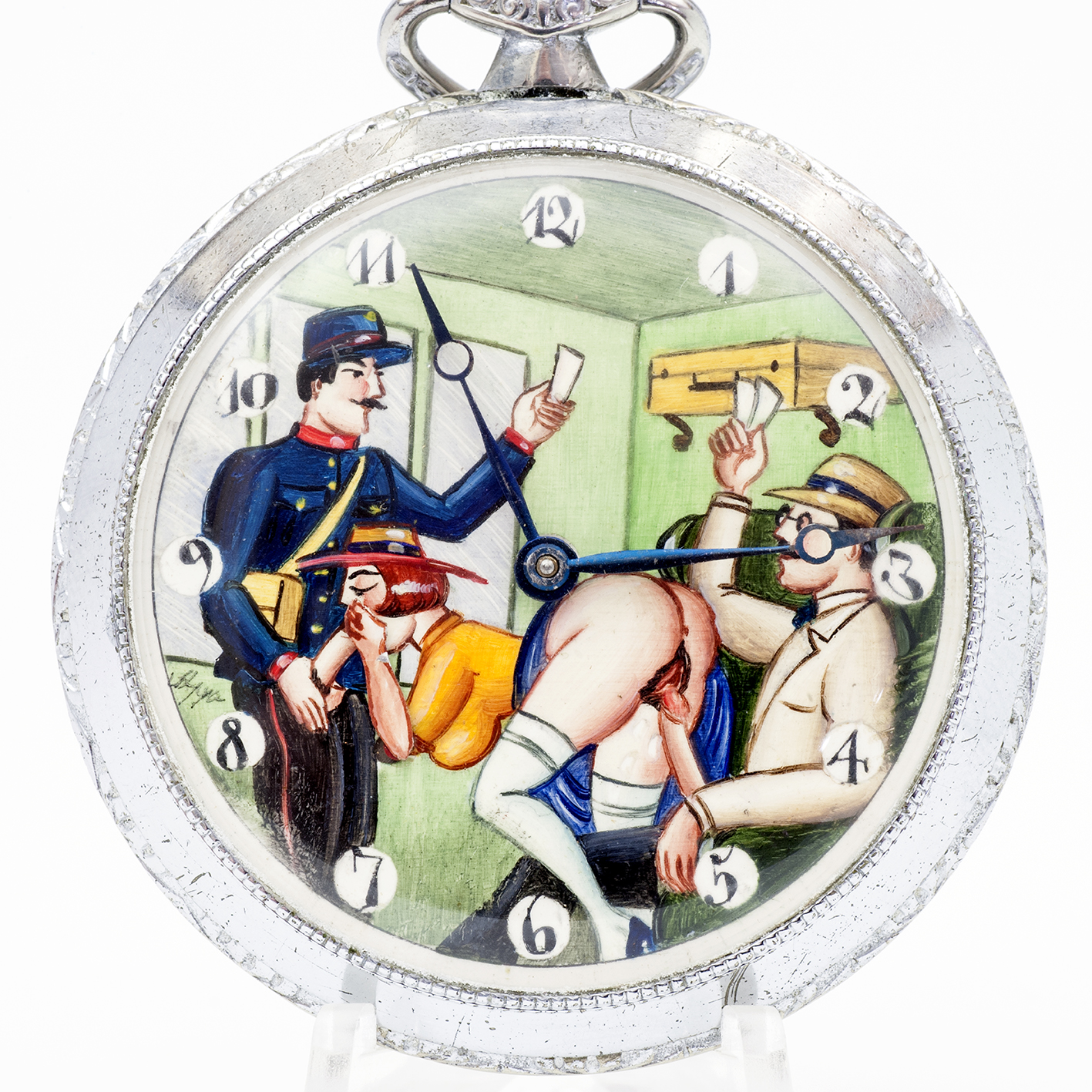Reloj Suizo Erótico de Bolsillo. AUTOMATÓN. Lepine y Remontoir. Suiza, ca. 1940. Reloj Suizo Erótico de Bolsillo. AUTOMATÓN. Lepine y Remontoir. Suiza, ca. 1940.