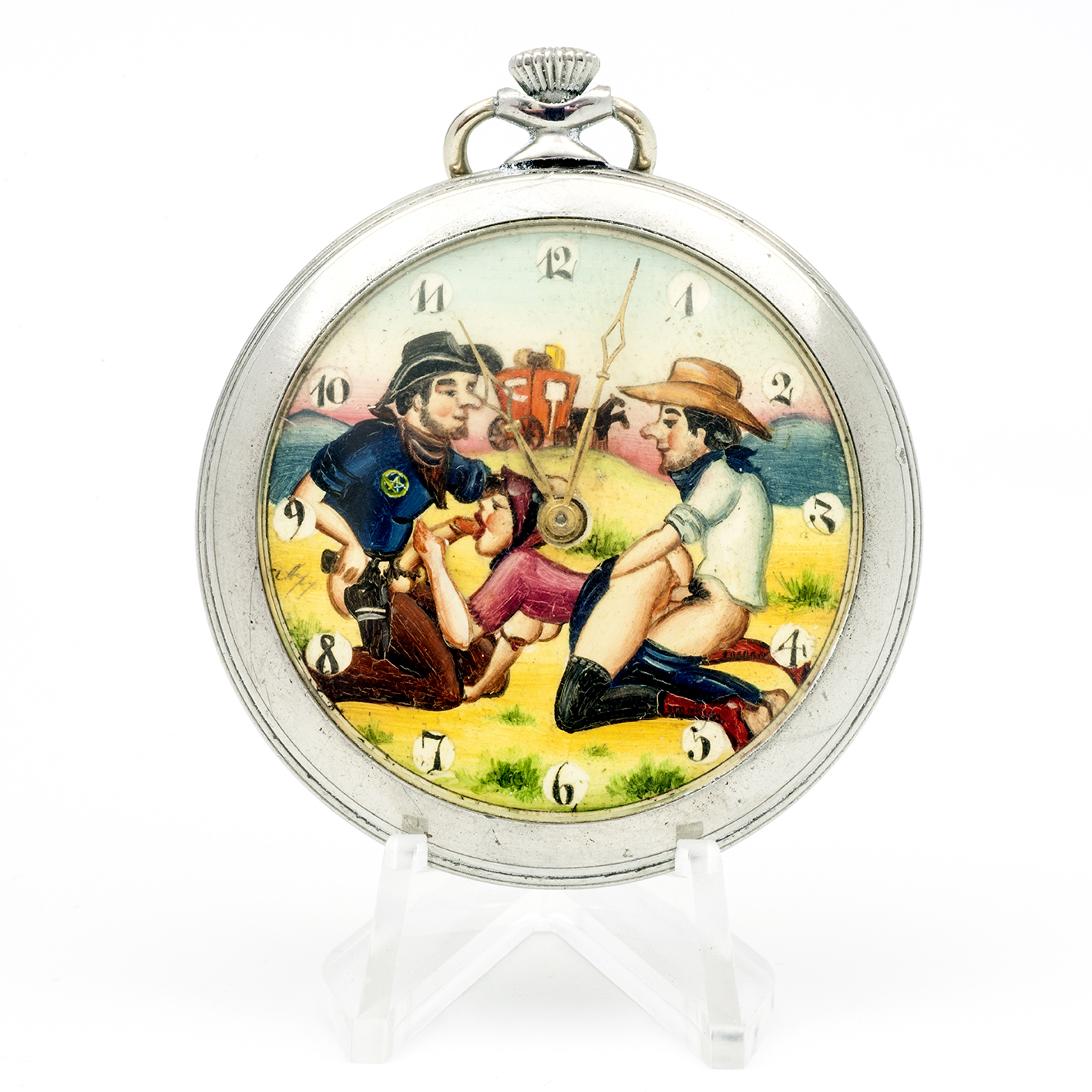 Reloj Suizo Erótico de Bolsillo. AUTOMATÓN. Lepine y Remontoir. Suiza, ca. 1940. Reloj Suizo Erótico de Bolsillo. AUTOMATÓN. Lepine y Remontoir. Suiza, ca. 1940.