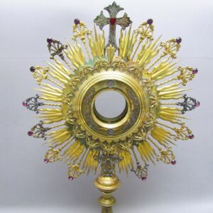 Custodia de metal dorado y plata. España. Principios siglo XX.