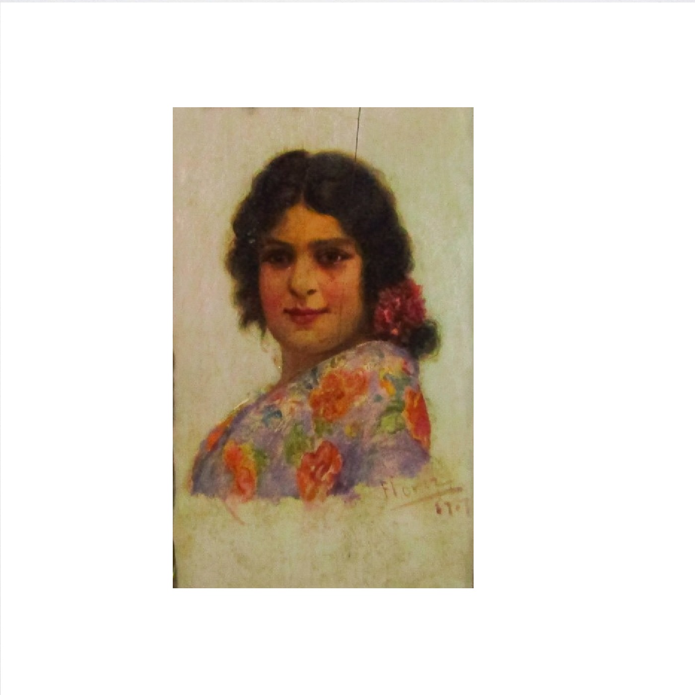 Escuela Andaluza siglo XX. Florez. Óleo sobre tabla. "Dama con mantón" Escuela Andaluza siglo XX. Florez. Óleo sobre tabla. "Dama con mantón"
