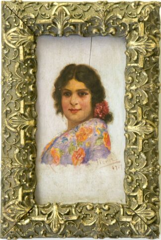 Escuela Andaluza siglo XX. Florez. Óleo sobre tabla. "Dama con mantón"