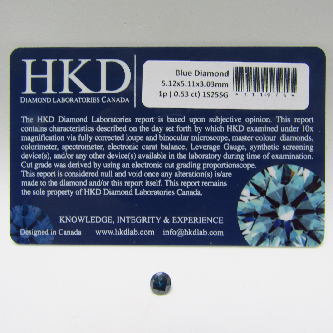 Diamante Natural de 0,53 ct. Talla: Brillante. Color: Fancy Intense Blue. Pureza: N/A. Diamante Natural de 0,53 ct. Talla: Brillante. Color: Fancy Intense Blue. Pureza: N/A.