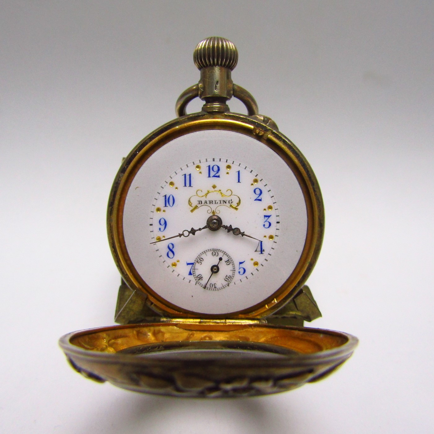 DARLING. Reloj de Colgar, hunter, lepine y remontoir. Plata Dorada. Alemania, ca. 1900. DARLING. Reloj de Colgar, hunter, lepine y remontoir. Plata Dorada. Alemania, ca. 1900.