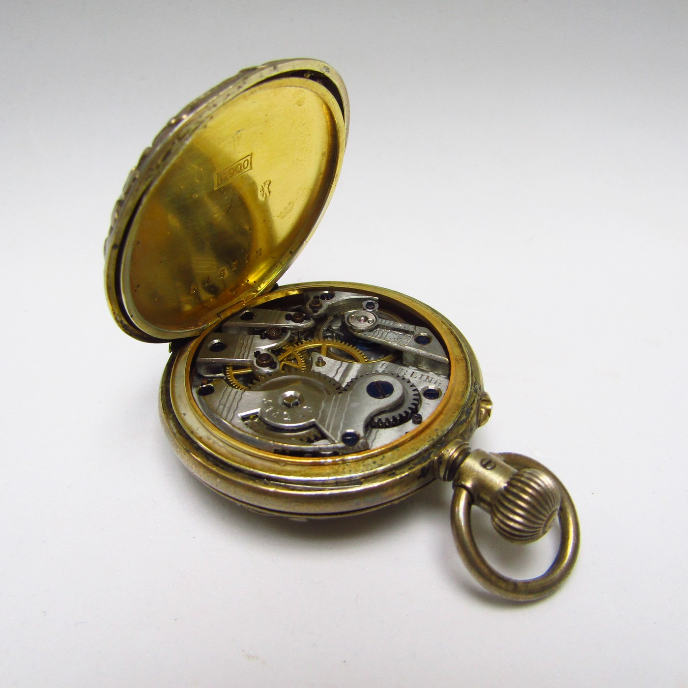 DARLING. Reloj de Colgar, hunter, lepine y remontoir. Plata Dorada. Alemania, ca. 1900. DARLING. Reloj de Colgar, hunter, lepine y remontoir. Plata Dorada. Alemania, ca. 1900.